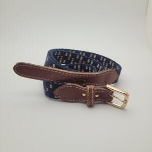 Vintage Woven Belt Navy Brown Leather Trim Preppy Indie Classic Accessory